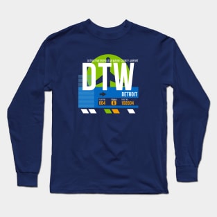 Detroit (DTW) Airport // Retro Sunset Baggage Tag Long Sleeve T-Shirt